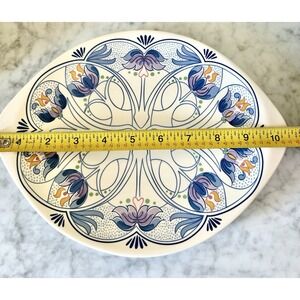 Holland America Line Floral Ceramic Decorative Plates Set Oval Blue set of 2